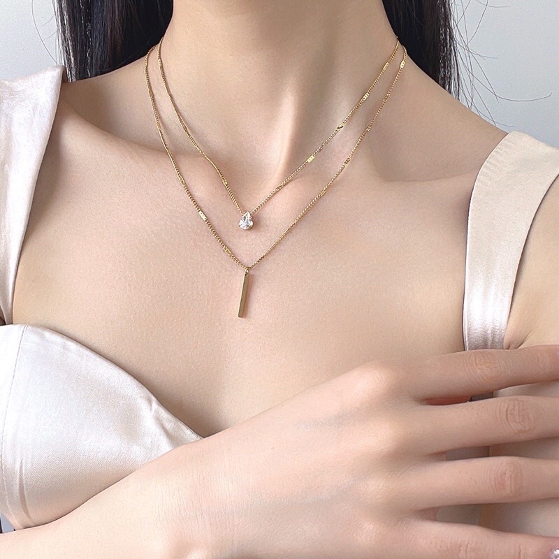 Kalung Titanium 2 Layer Diamond Mata Air Trending Vintage Korea Style 571