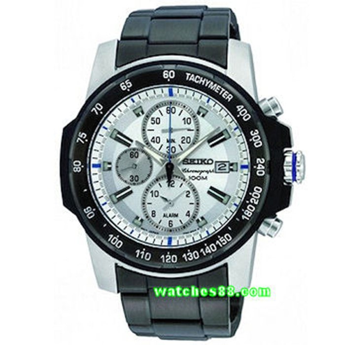 Seiko Quartz Original SNAD19P1 Chronograph Alarm Black Bracelet Jam Tangan Pria SNAD19