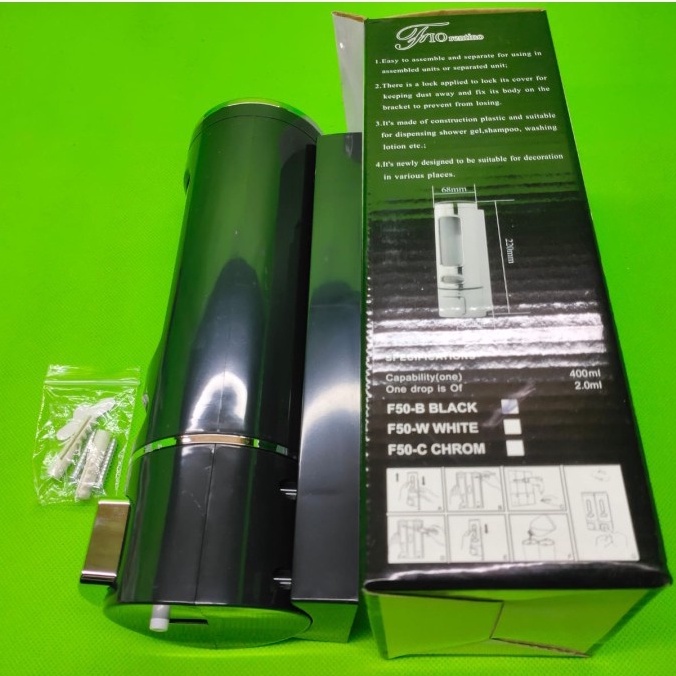 Tempat sabun cair / Dispenser sabun/TEMPAT SABUN CAIR 400ML  / DISPENSER SABUN/Single Soap Dispenser Tempat Sabun Cair Single F50 White Putih 400ml/TEMPAT SABUN RESTORAN CAFE KAMAR MANDI WC TOILET BLACK