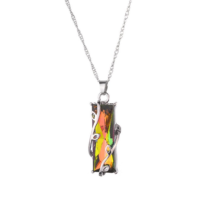 New 1pcs Hot sale Jewelry Rainbow Crystal Glass Leaves Square Pendant Necklaces For Women