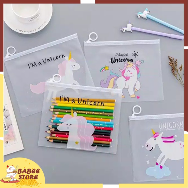 POUCH TRANSPARAN UNICORN PINK PANTHER / TEMPAT PENSIL UNICORN / ZIPPER BAG / POUCH KOSMETIK ANTI AIR