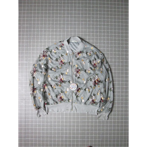 GU UNIQLO Jaket bomber casual brokat wanita