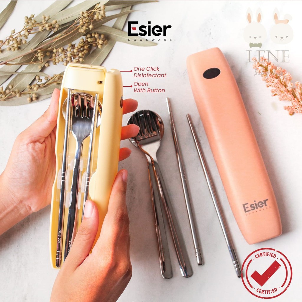 [READY] Esier UV Travel Cutleries Set Box - Sterilisasi Kotak Sendok Garpu Set