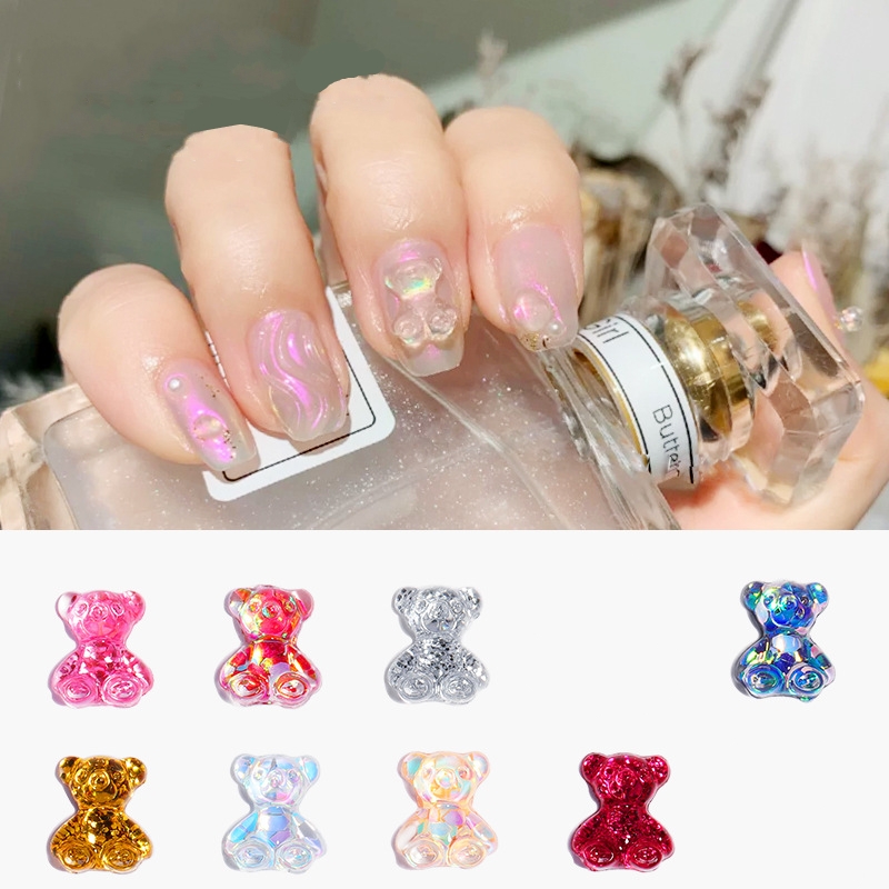 10pcs 8x10mm Stiker Kristal Glitter Bentuk Beruang 3d Untuk Dekorasi Nail Art