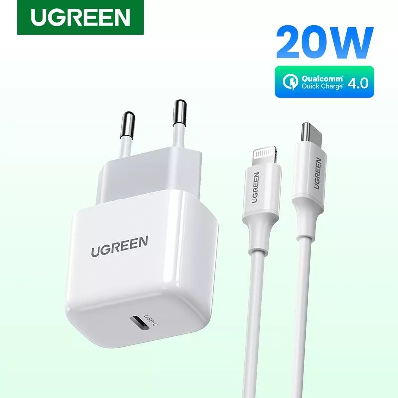 UGREEN MINI Charger 20W PD Fast Charging QC 3.0 4.0 untuk iPhone Android