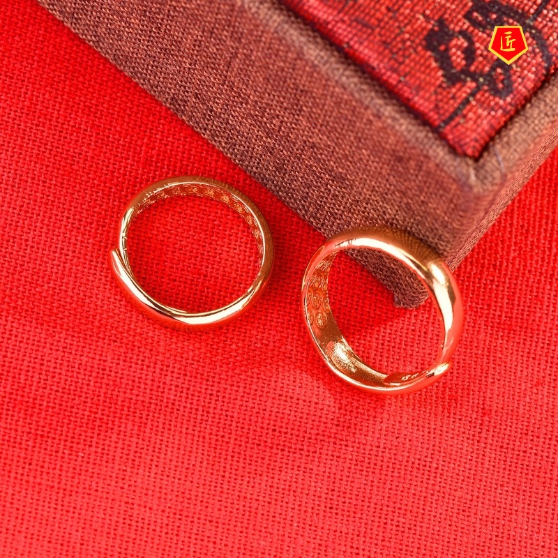 [Ready Stock]Simple Personality Couple Gold Rings Engraved Chinese Characters