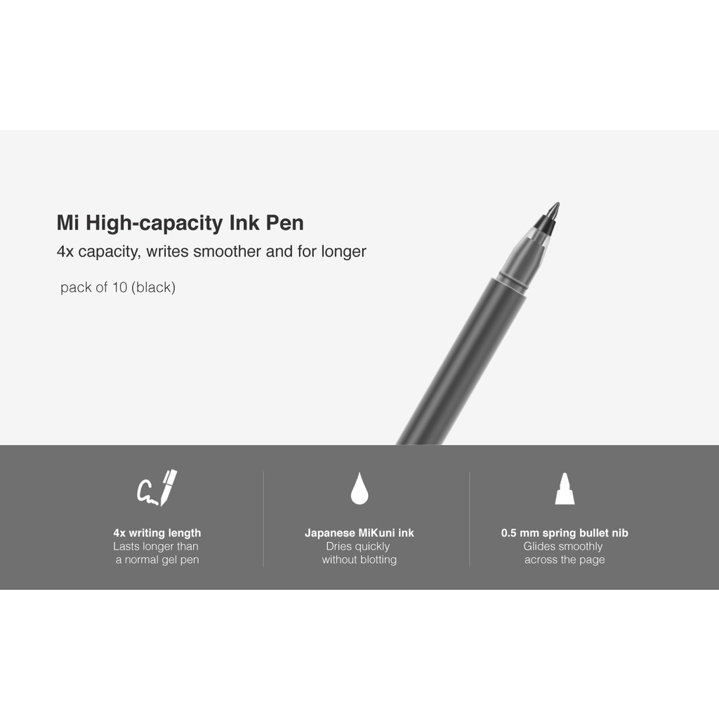 XIAOMI GEL PEN 10 PCS MI HIGH CAPACITY GELPEN (10-PACK) PULPEN ORIGINAL KAPASITAS 4X MENULIS LEBIH HALUS DAN LEBIH LAMA