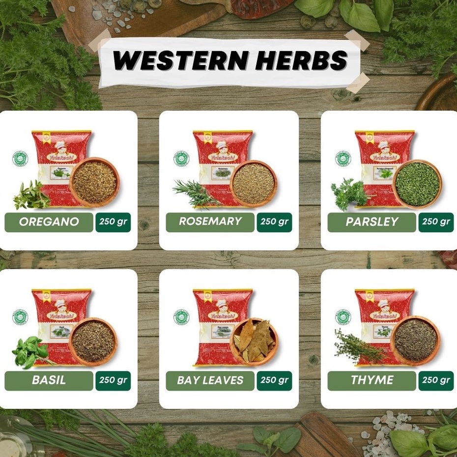 (250gr) Oregano | Thyme | Basil | Parsley | Marjoram | Sage | Bay Leave | Rosemary | Western Herbs