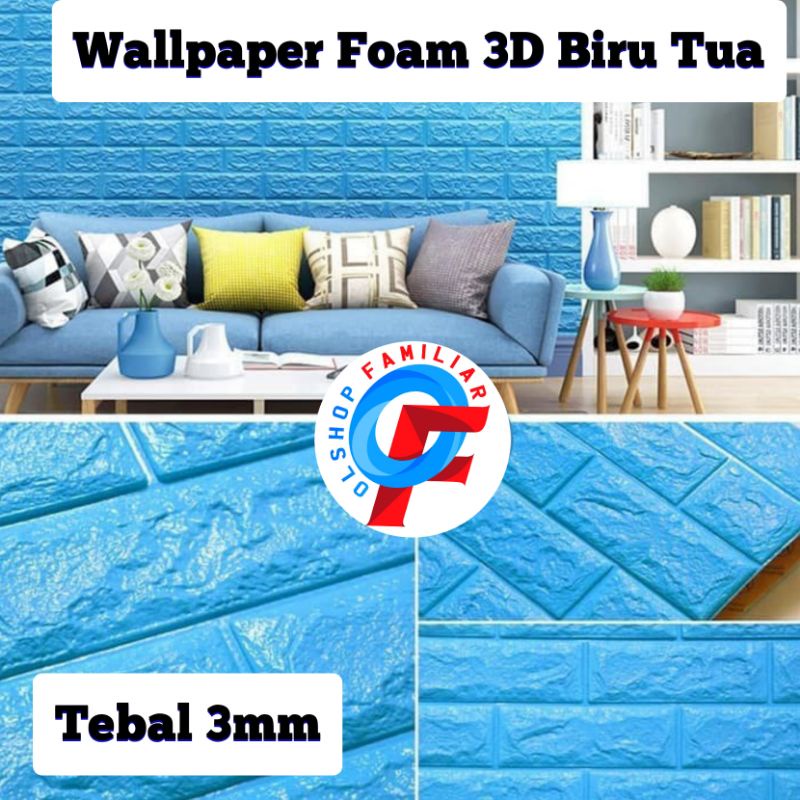 OF Wallpaper Bata Biru Tua Wall Paper Foam 3D Stiker Premium Warna Bari Tua Bata Timbul
