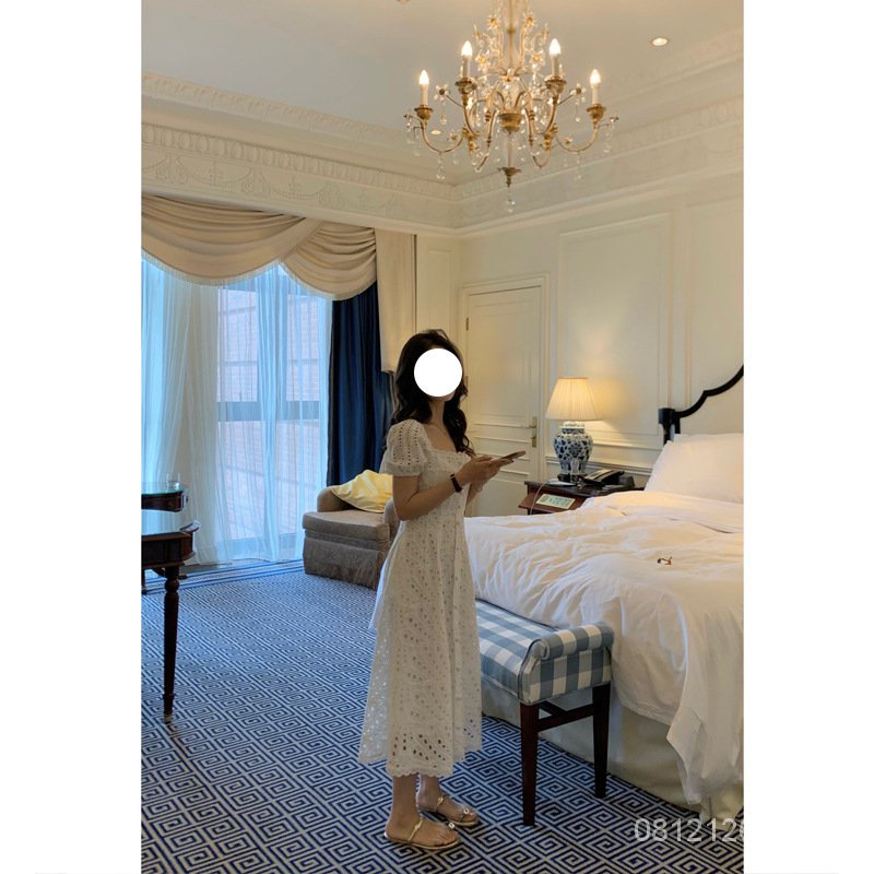 #Sisjuly# Musim Panas Camellia / Bahasa Perancis Bordir Renda Tea Break Long Dress untuk Wanita Musi