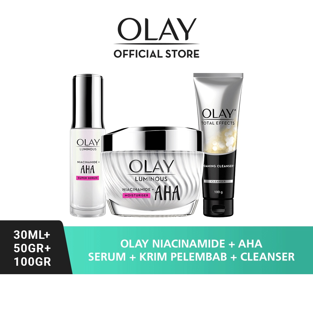 [LEBIH HEMAT] Olay Set Luminous Niacinamide + AHA: Krim Pelembab 50gr + Serum 30ml + Total Effect Sa