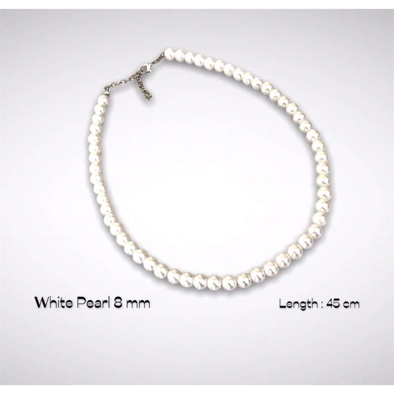 Kalung Mutiara Sintetis 8 mm Pria Wanita Necklace Pearl