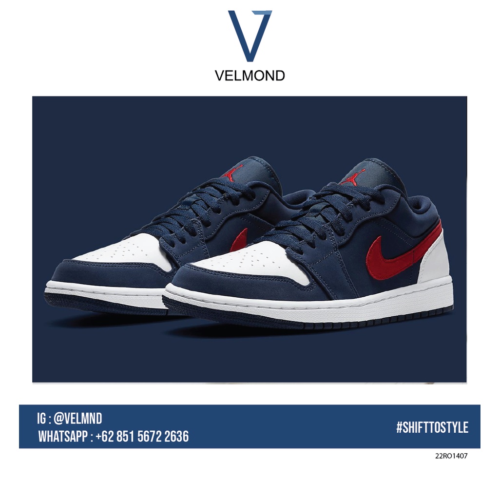 Jual Sepatu Nike Air Jordan 1 Low US Blue Navy White Red Biru Dongker