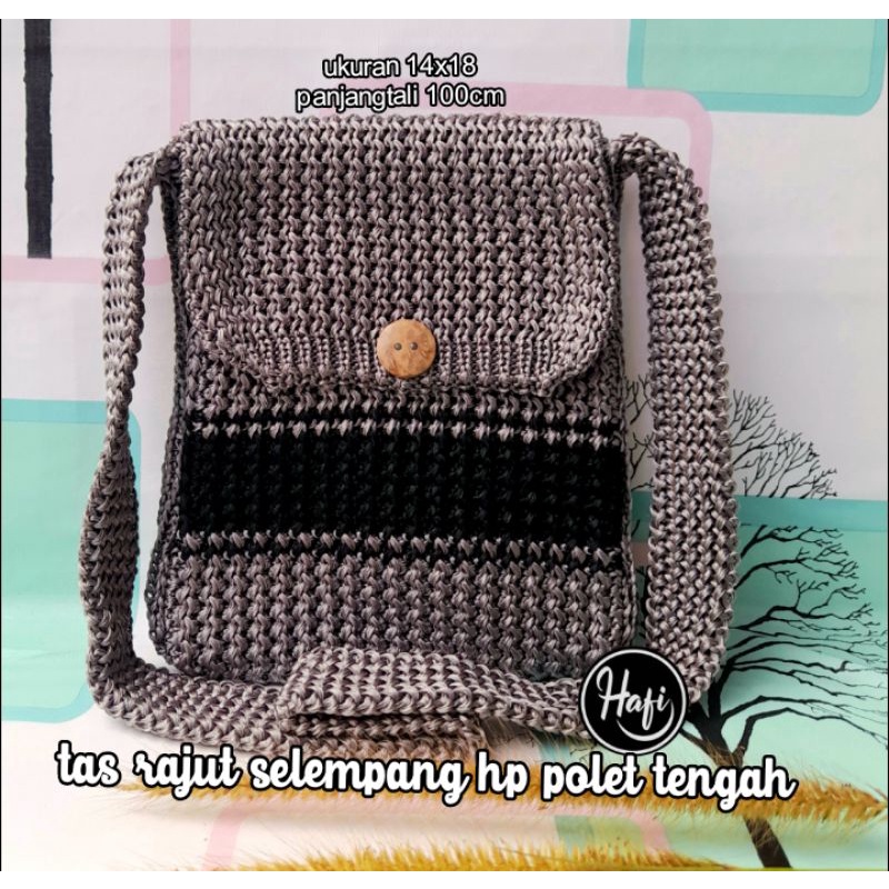 tas rajut selempang hp polet tengah /slingbag