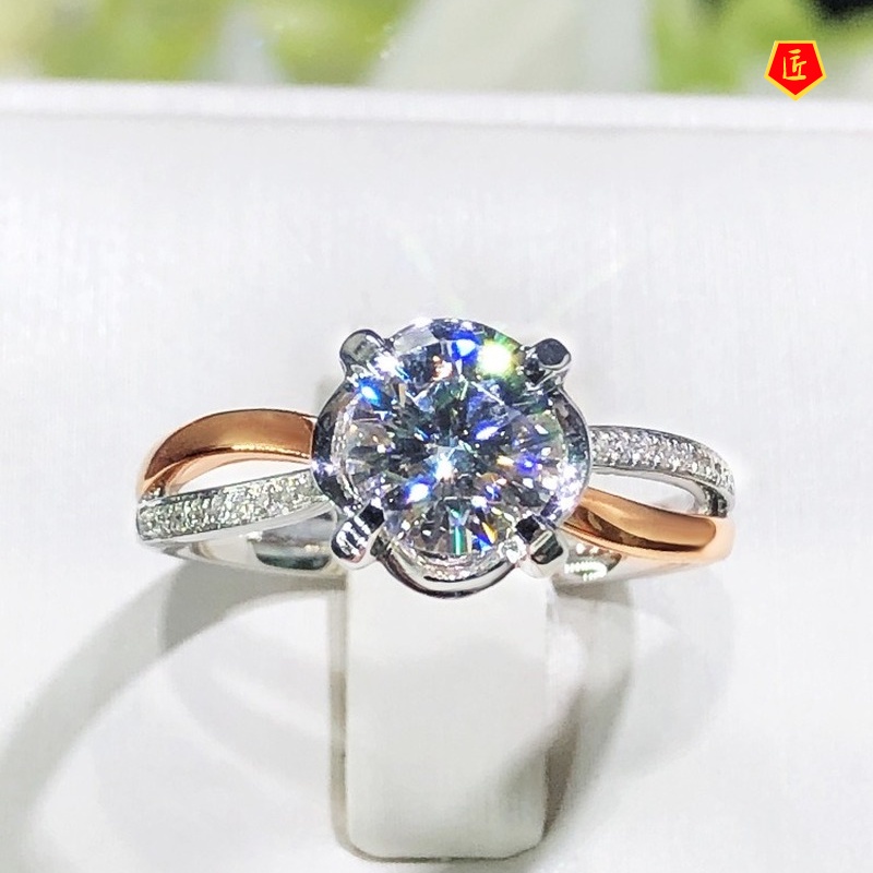 [Ready Stock]New Two-Tone Pt950 Moissanite Bud Four-Claw Ring