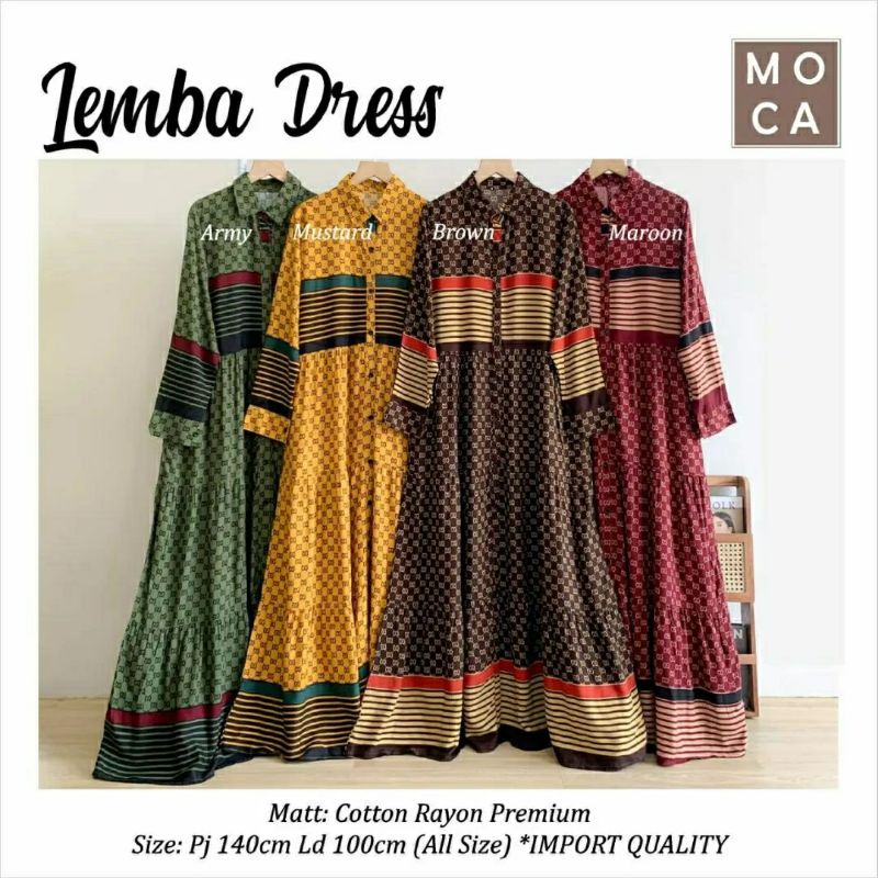 Lemba Dress, GAMIS MUSLIM CANTIK FIT XL LD 100 BAHAN KATUN RAYON PREMIUM KANCING AKTIF TERMURAH OOTD