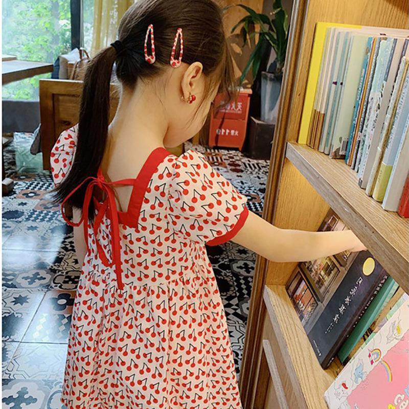 Dress Anak Perempuan  Korean Style Cherry Merah Puff