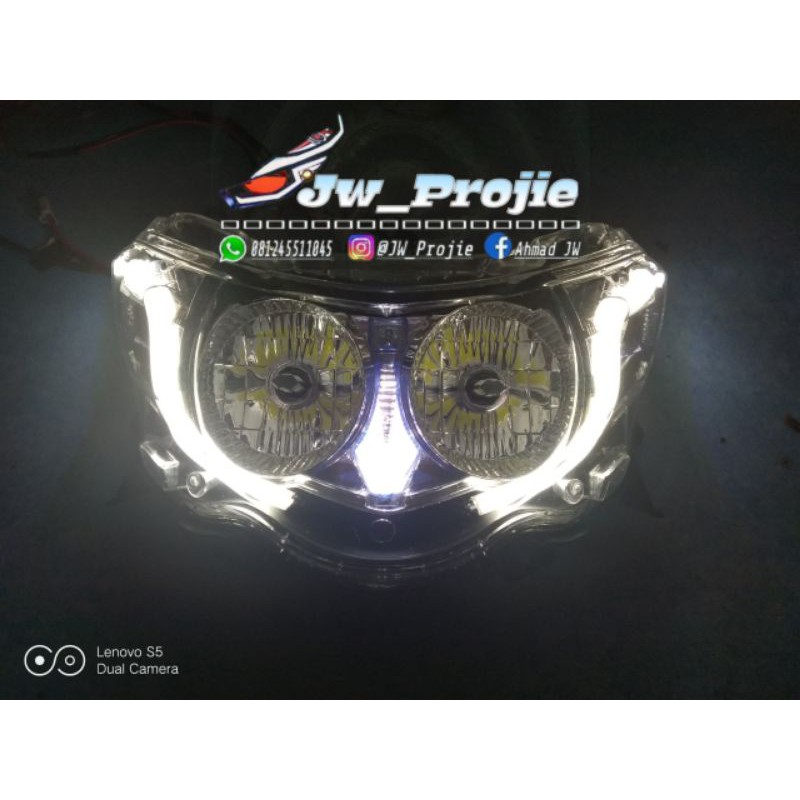 Reflektor burhan + alis running + lampu led 6 sisi 2 pcs,Untuk SOUL GT 115 & XEON GT 125