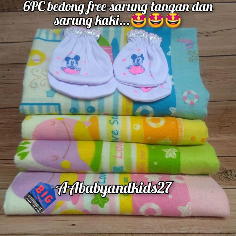 Lucky 1Pak Isi 6PC Bedong Bayi Murah Bonus Sarung Tangan dan Kaki Ukuran 110x90 SNI