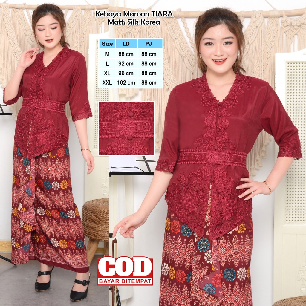 Atasan Kebaya Bordir Modern Mewah Lengan 3/4 Warna Putih|Merah Maroon|Biru Navy / Kebaya Wanita Dewasa Terbaru / Kebaya Akad Nikah Kekinian / Kebaya Wisuda Elegan / Kebaya Kondangan Moderen Cantik Tiara-4