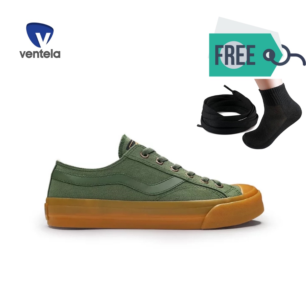 Sepatu Pria Ventela Public low Gum Hijau Army Sneakers Casual Shoes Tali Keren Ori Original 100%