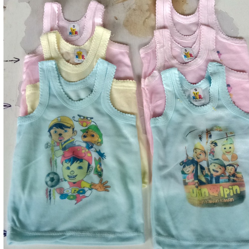 12 Pcs Singlet Anak Motif Bolong karakter / Singlet Anak Karakter / Kaos Dalam Anak Laki/Perempuan