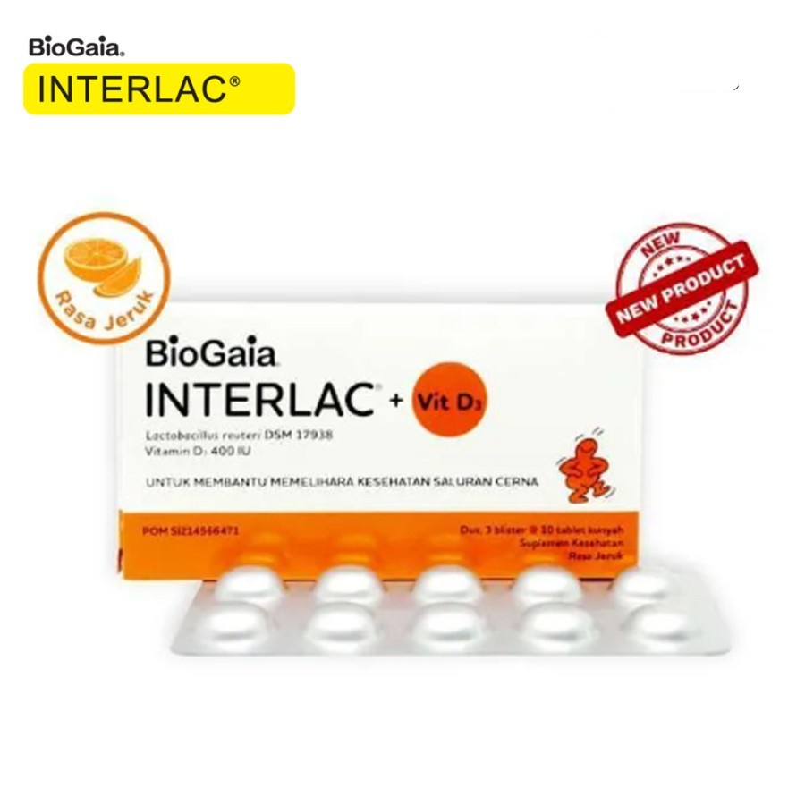 INTERLAC Tablet + Vit D3 Rasa Jeruk Vitamin Anak
