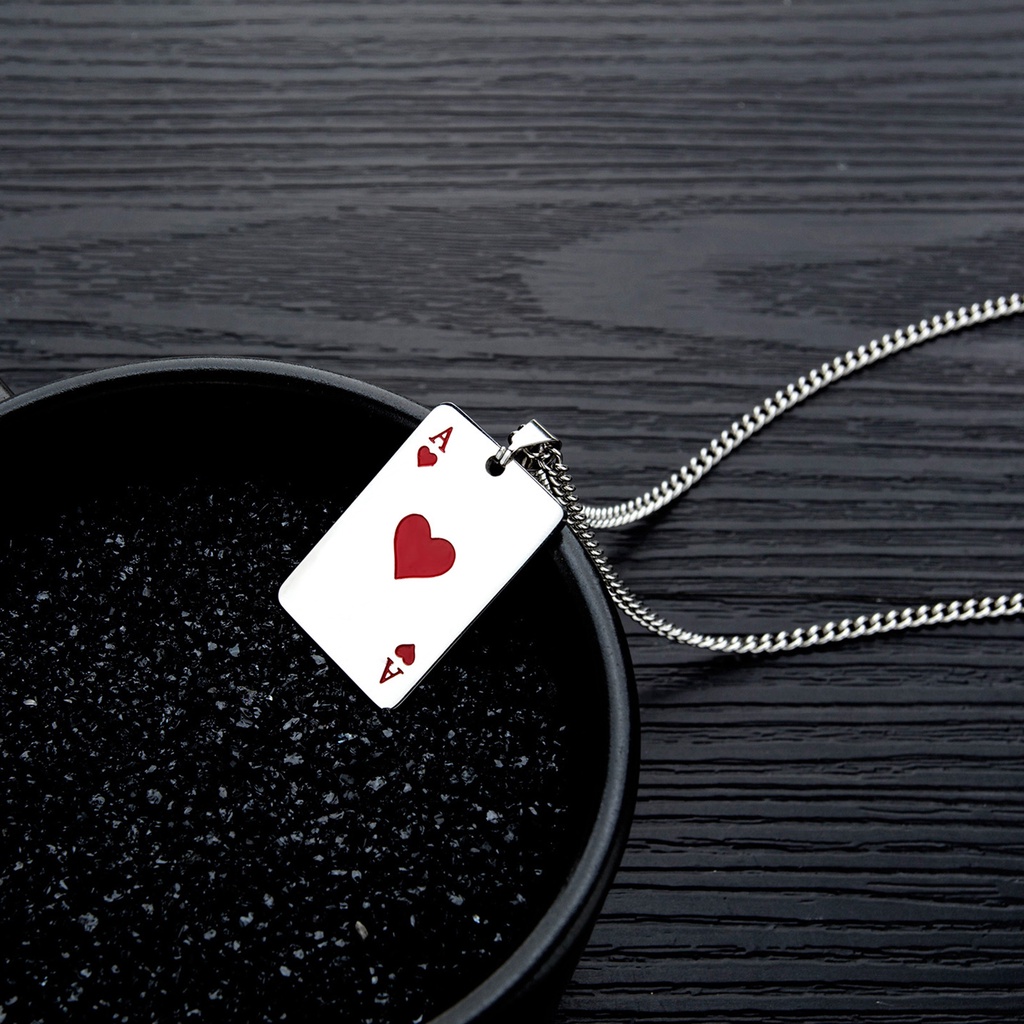 Hu Hu Hu Hu Hu Alat Bantu Pasang Kacamata♡ Kalung Dengan Liontin Bentuk Kartu Poker Sekop Hati Bahan Titanium Steel Untuk Harian