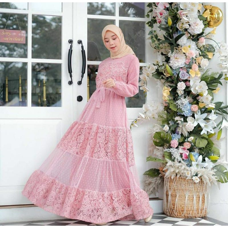 (ORIGINAL) Gamis Brukat Syari Asmirandah Dress Tille Dotty Gamis Brukat Maxi Nadhira TERMURAH DOTTY 