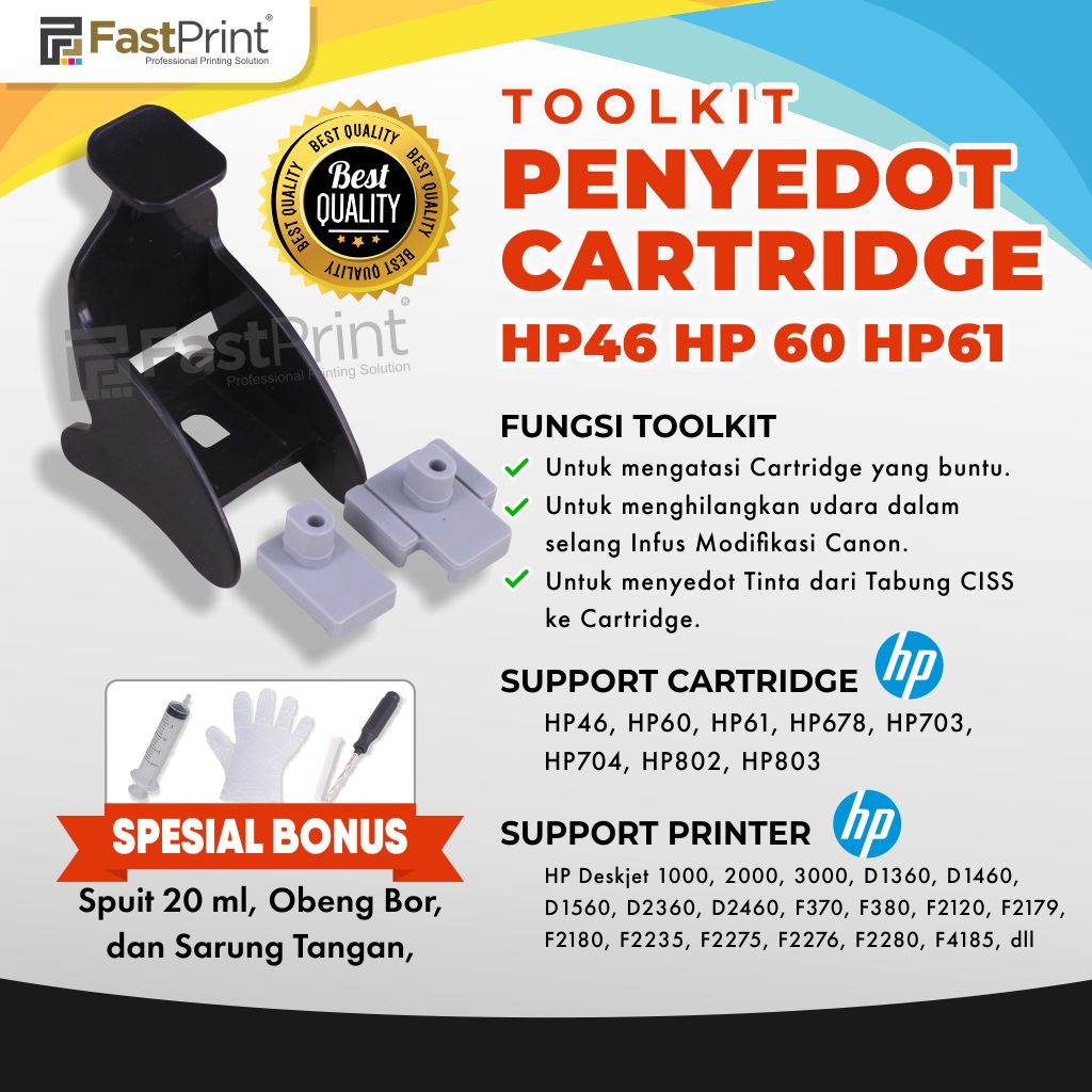 Toolkit Penyedot Tinta Cartridge HP60 HP802 HP803 HP61 HP703 HP704 HP678 HP46