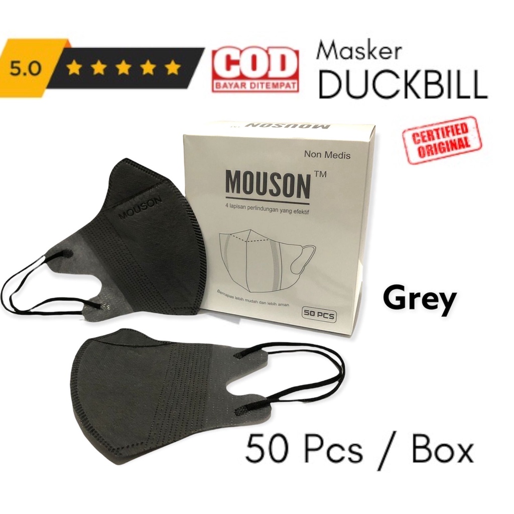 Isi 50 Pcs MOUSON Masker DUCKBILL Garis Embos Disposable Face Mask Duck Bill Earloop 4D Mirip SENSI 