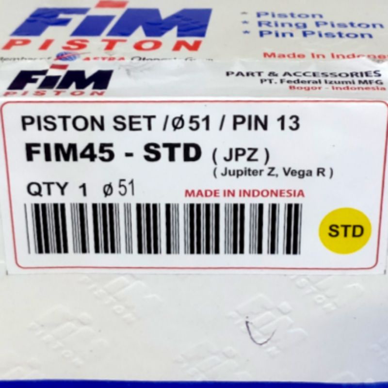 Piston seher kit jupiter z vega r new oversize 0 std fim