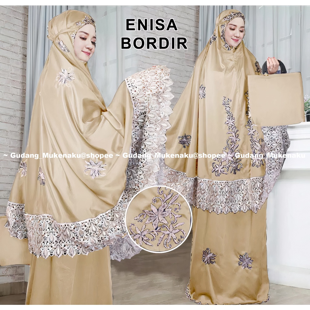 MUKENA Dewasa Enisa Luna Maya Renda Bordir Mewah Premium Bahan Silk Original Mewah Cantik Jumbo Mukenatravel Mukenaku Mukenasyari Gudang_Mukenaku (ready stock)