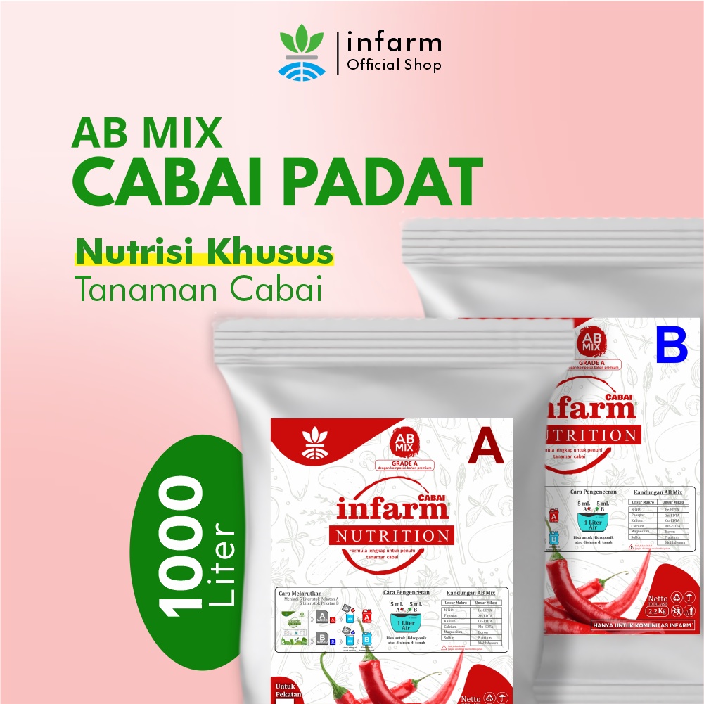 INFARM - Nutrisi AB Mix Besar Cabai Cabe Pupuk Konvensional Tanah dan Hidroponik untuk 1000 Liter