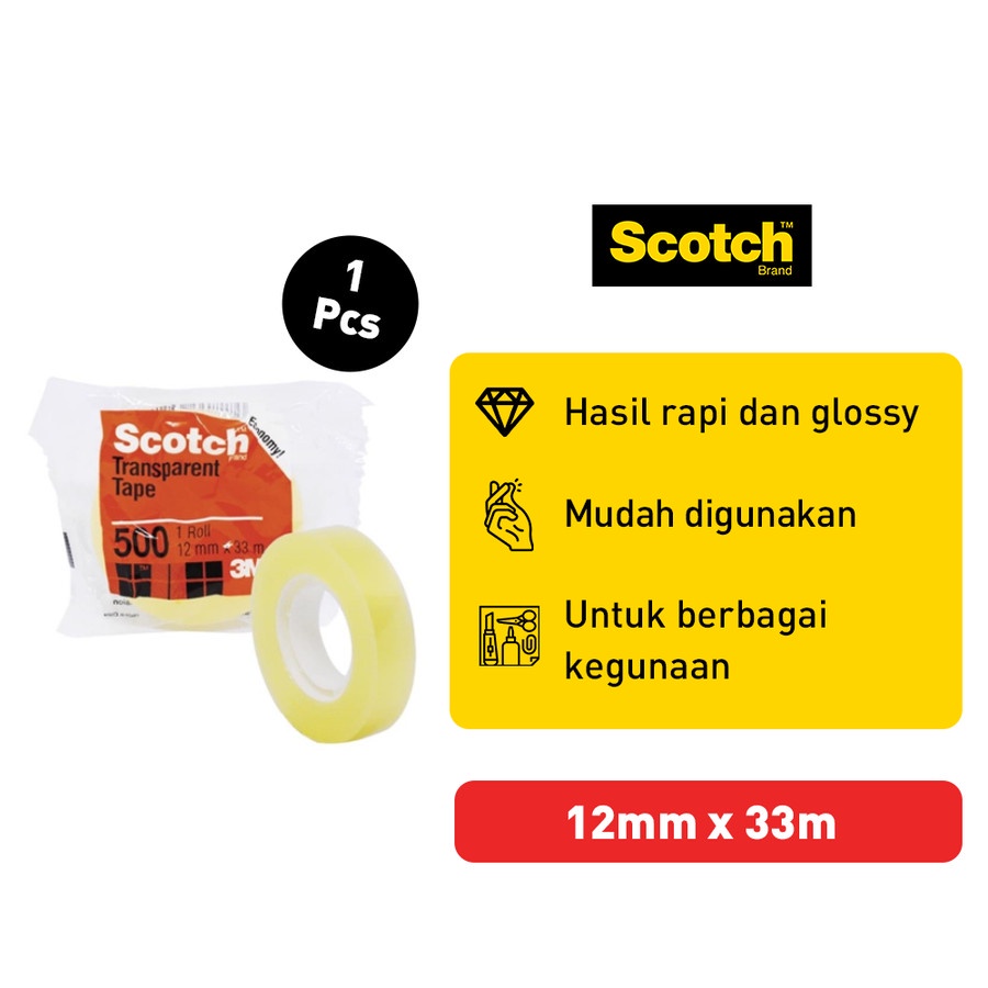 Scotch 3M Selotip Isolasi Lakban Bening Kecil 500S Transparan 12mmx33M