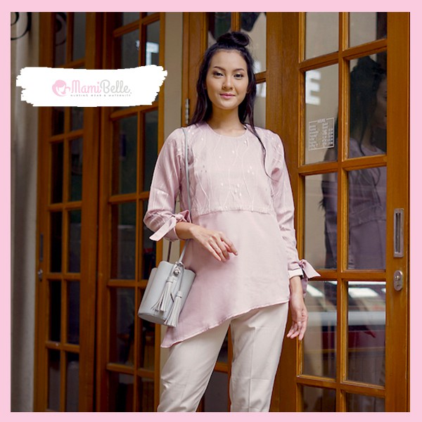 

Mamibelle Shiera Blouse Layer Asimetris Hamil & Menyusui Pink Premium