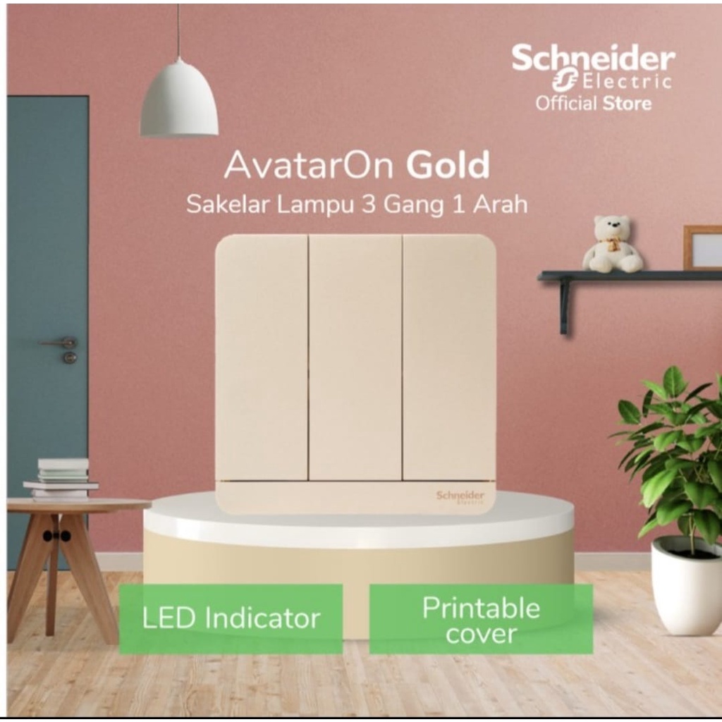 Saklar Triple / 3 Gang Schneider AvatarOn Gold E8333L1LED_WG_G3