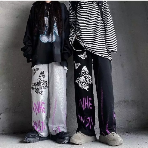 Gothic Pants Wideleg Celana wide leg Celana Cargo Wanita Celana Kekinian