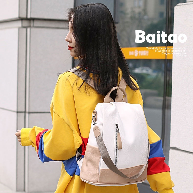 TAS RANSEL WANITA KULIT IMPORT COKLAT KREM LILIAN TA510C3 CEWEK BACKPACK KOREA PREMIUM SEKOLAH KULIAH BESAR KERJA PUNGGUNG GENDONG MURAH KEKINIAN REMAJA