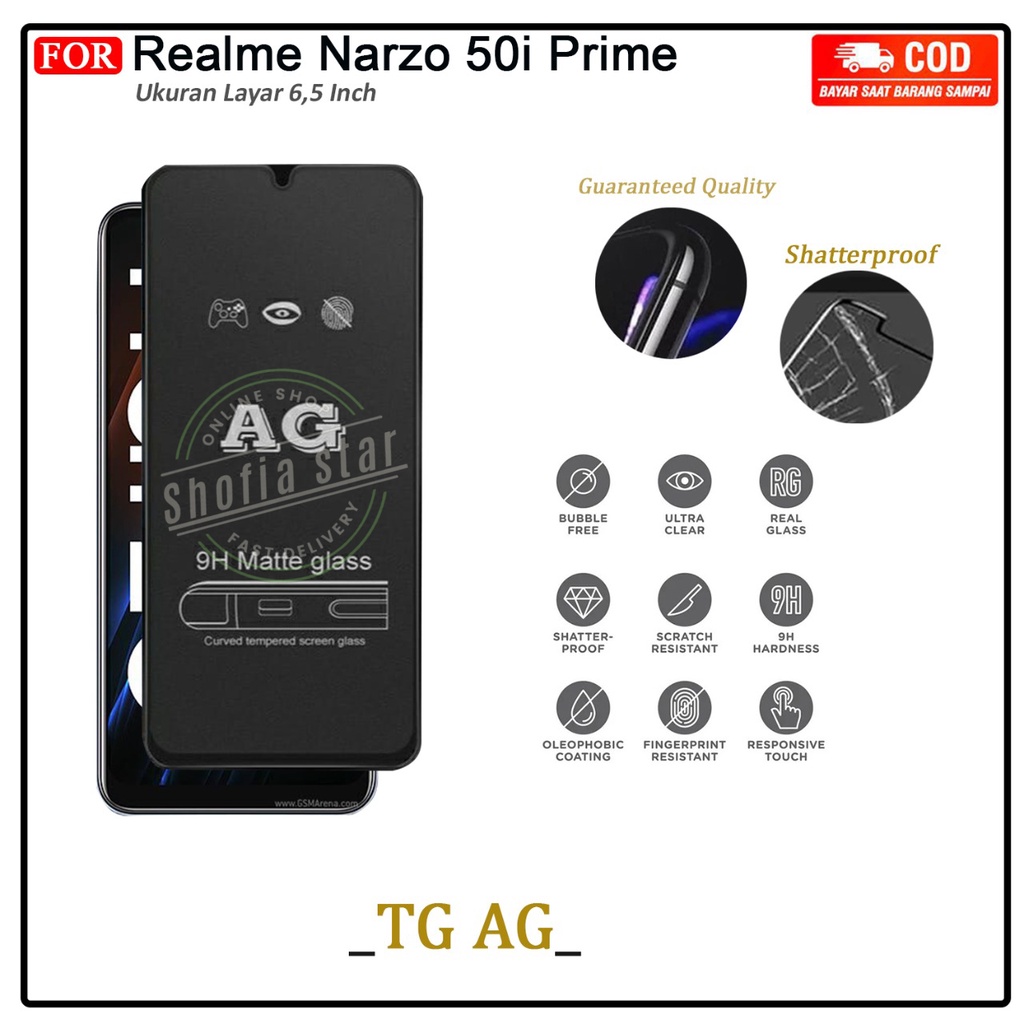 Tempered Glass AG Matte Realme Narzo 50i Prime Tg Layar Anti Glare Kaca Full Cover
