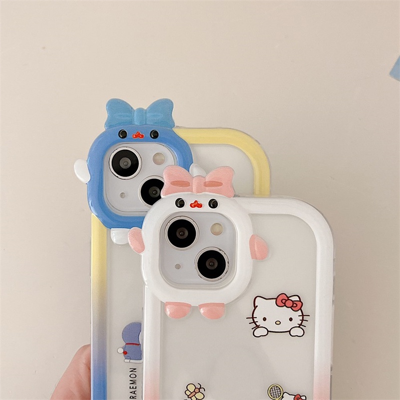 Soft Case Pelindung Lensa 3D Motif Kartun Kucing Untuk iPhone 14 13 12 11 Pro Max X Xr Xs Max 7 8 6 6s Plus SE 2020