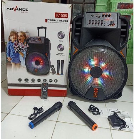 COD SPEAKER KARAOKE BLOETOOTH ADVANCE AK1506 15 INCH BONUS DUA MIC WIRELESS/SALON AKTIF KARAOKE PORT