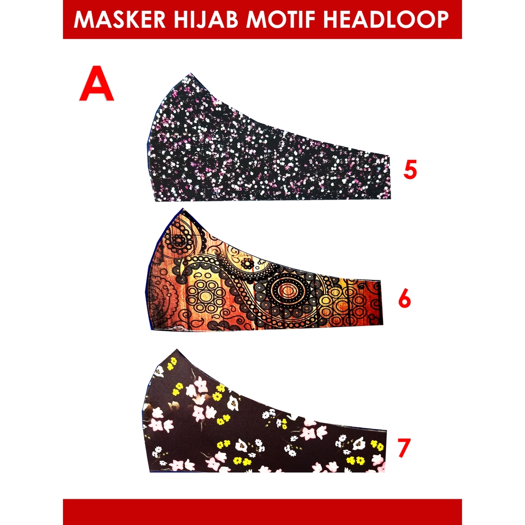 MASKER HIJAB BAHAN SCUBA MOTIF 2 MODEL HEADLOOP WASHABLE