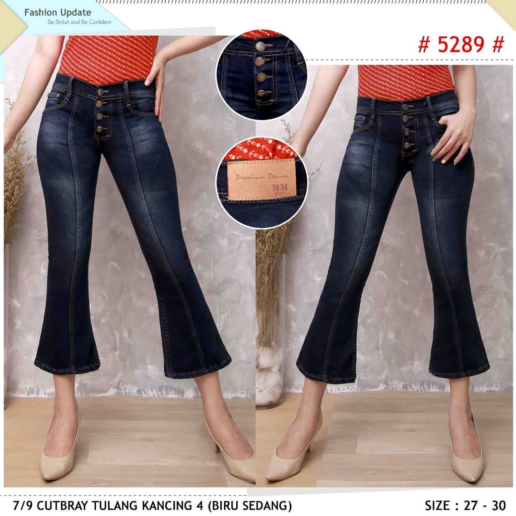 Celana Jeans Wanita 7/9 Cutbray Kancing Empat 27 28 29 30 Bisa Bayar Ditempat(COD)