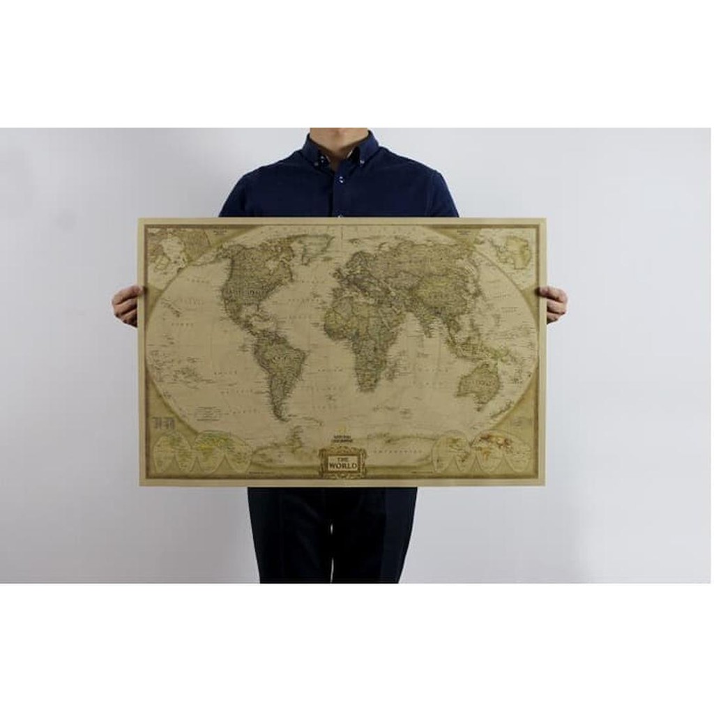 

SUPER SALE Vintage World Map Peta Dunia Retro Two Tone Colors 72,5x47,5cm JUAL!JUAL!JUAL!