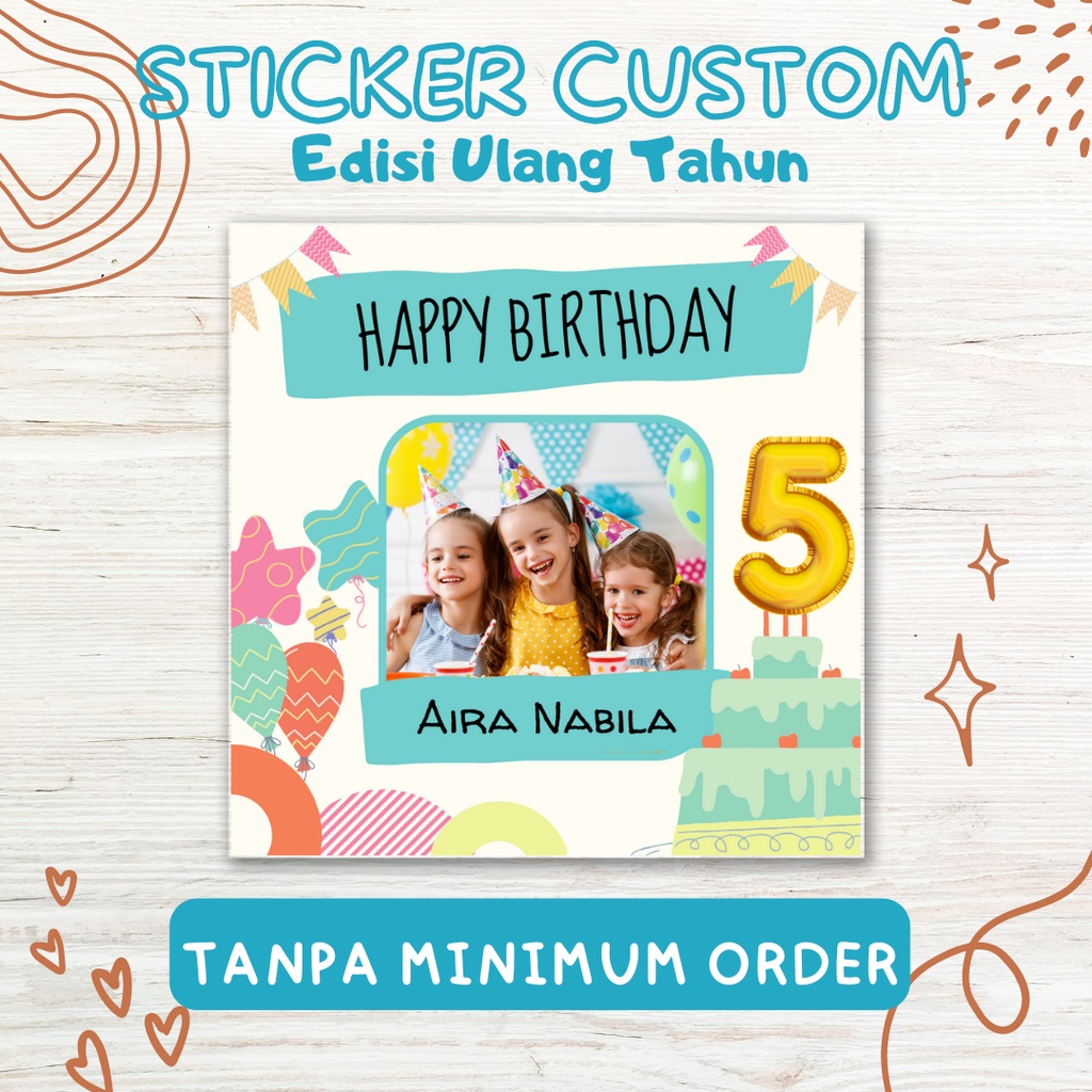 

Sticker Ultah Custom Kotak Persegi Label stiker Edisi Ulang Tahun
