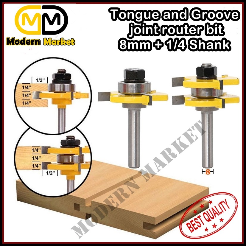 MATA PROFIL KAYU MATA BOR TONGUE AND GROOVE ROUTER BIT SET SHANK 8MM 2 PCS/MATA PROFIL SAMBUNG KAYU