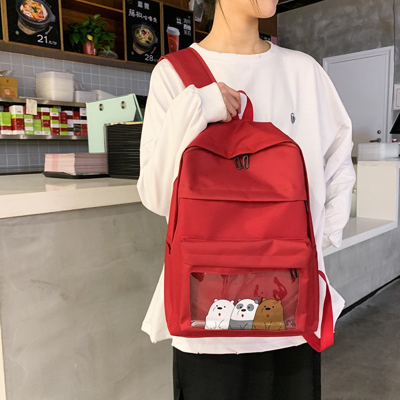 TAS WE BARE BEAR PVC KANVAS BACKPACK UNIK IMPORT RANSEL WBB IMUT LUCU BAG PEREMPUAN TERMURAH
