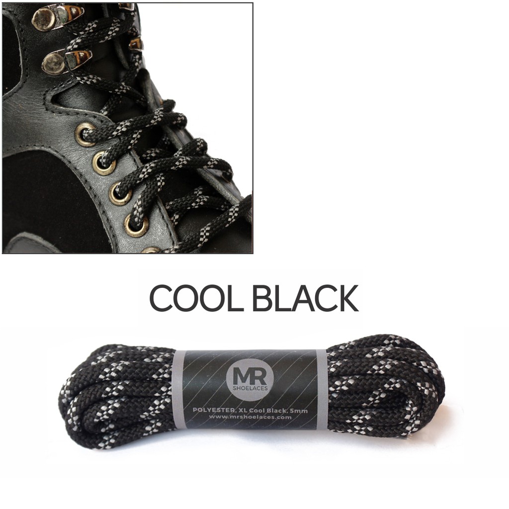 MR Shoelaces HK01 Cool Black (Hitam) Tali Sepatu Hiking Motif 4-5mm 90cm 100cm 120cm 130cm 150cm 180cm 200cm