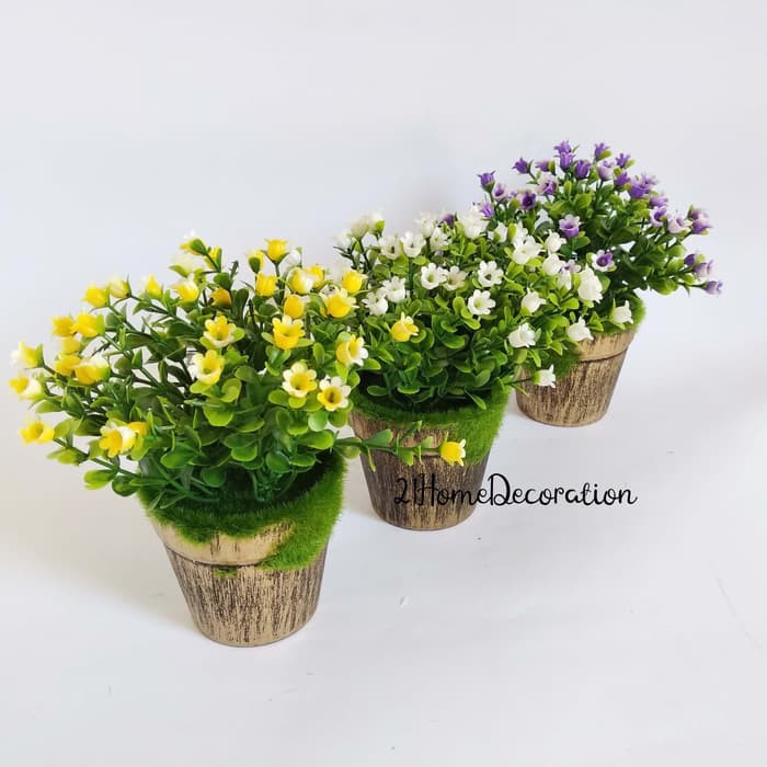 Vas Bunga Vintage Rumput Artificial Kecil Bulat Pot Plastik Mini VB27
